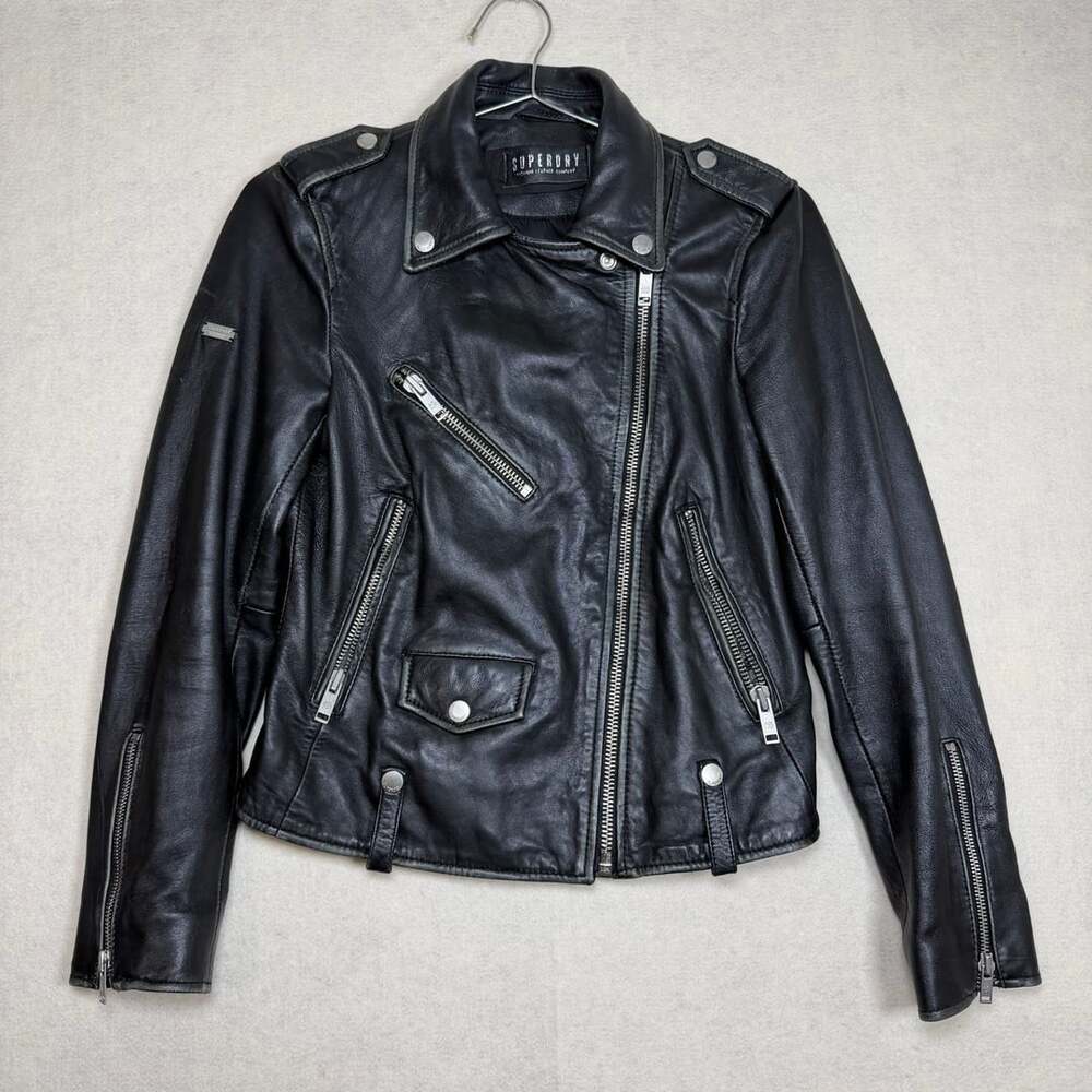 Superdry Jacket Womens 4 Premium Lambskin Leather Rylee Black Motorcycle Biker